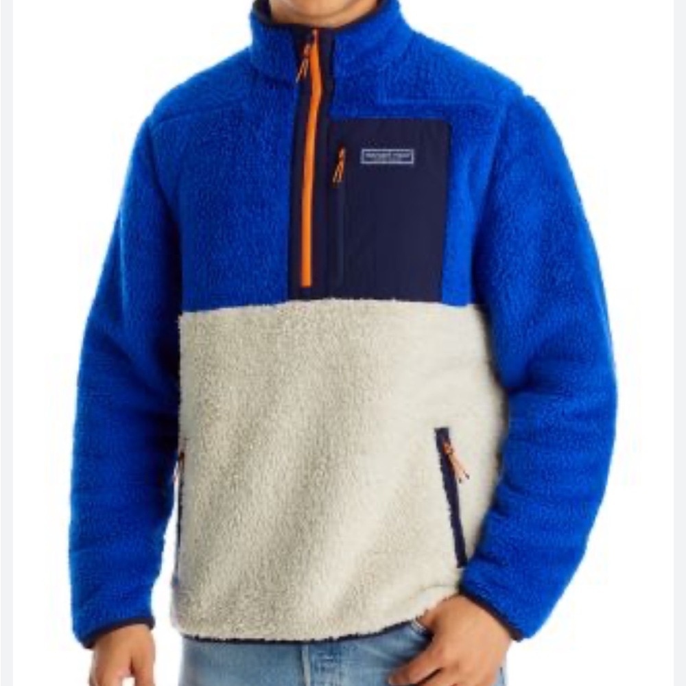 Vineyard Vines Blue and Tan Fleece Hoodie
